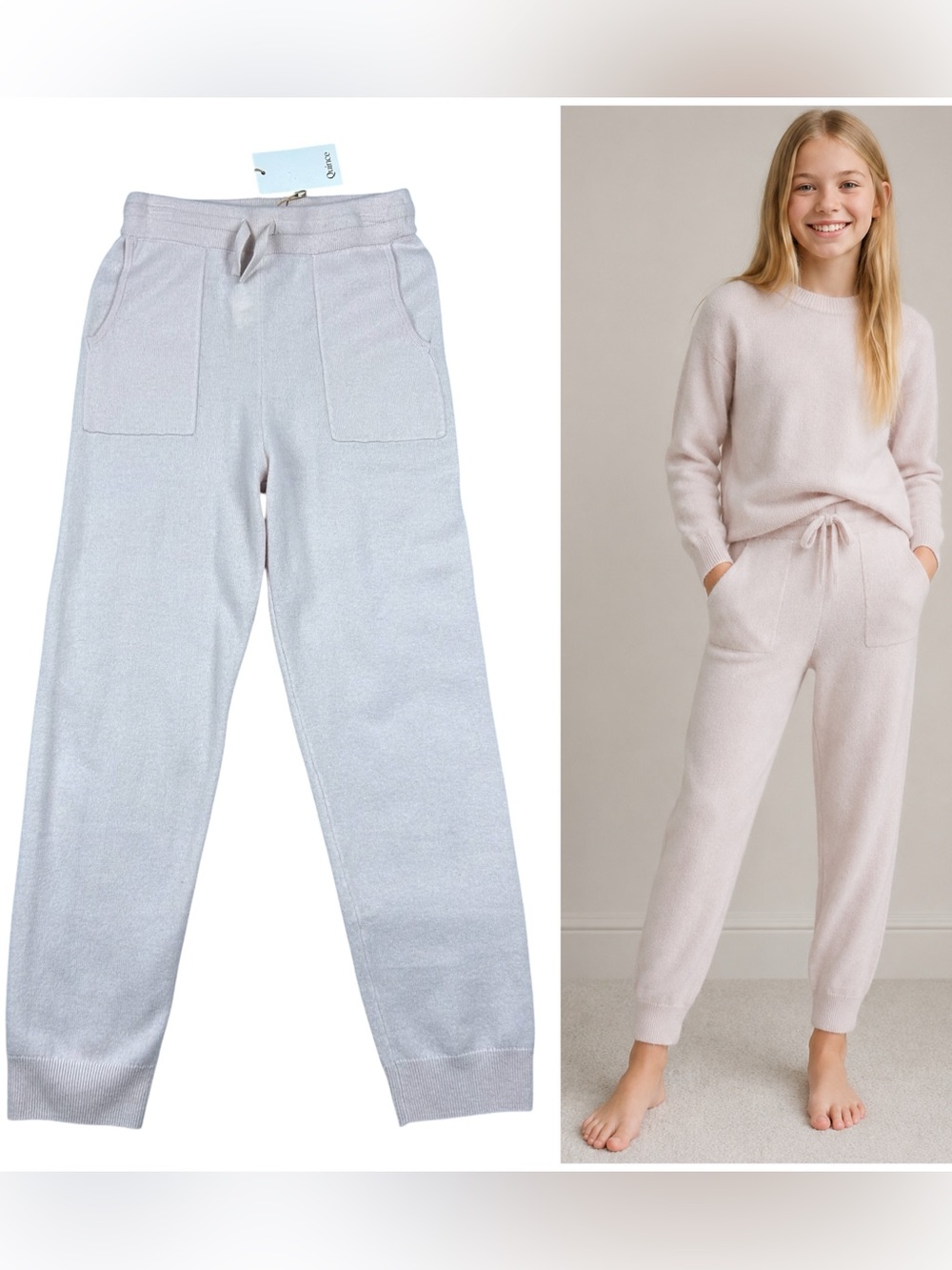 Quince 100% Mongolian Cashmere Jogger Girls Size 12 Minimal Pink Cozy Luxury NWT